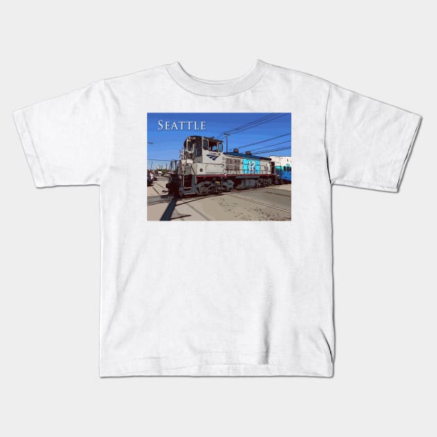 Seattle locomotive in the SoDo District Kids T-Shirt by WelshDesigns